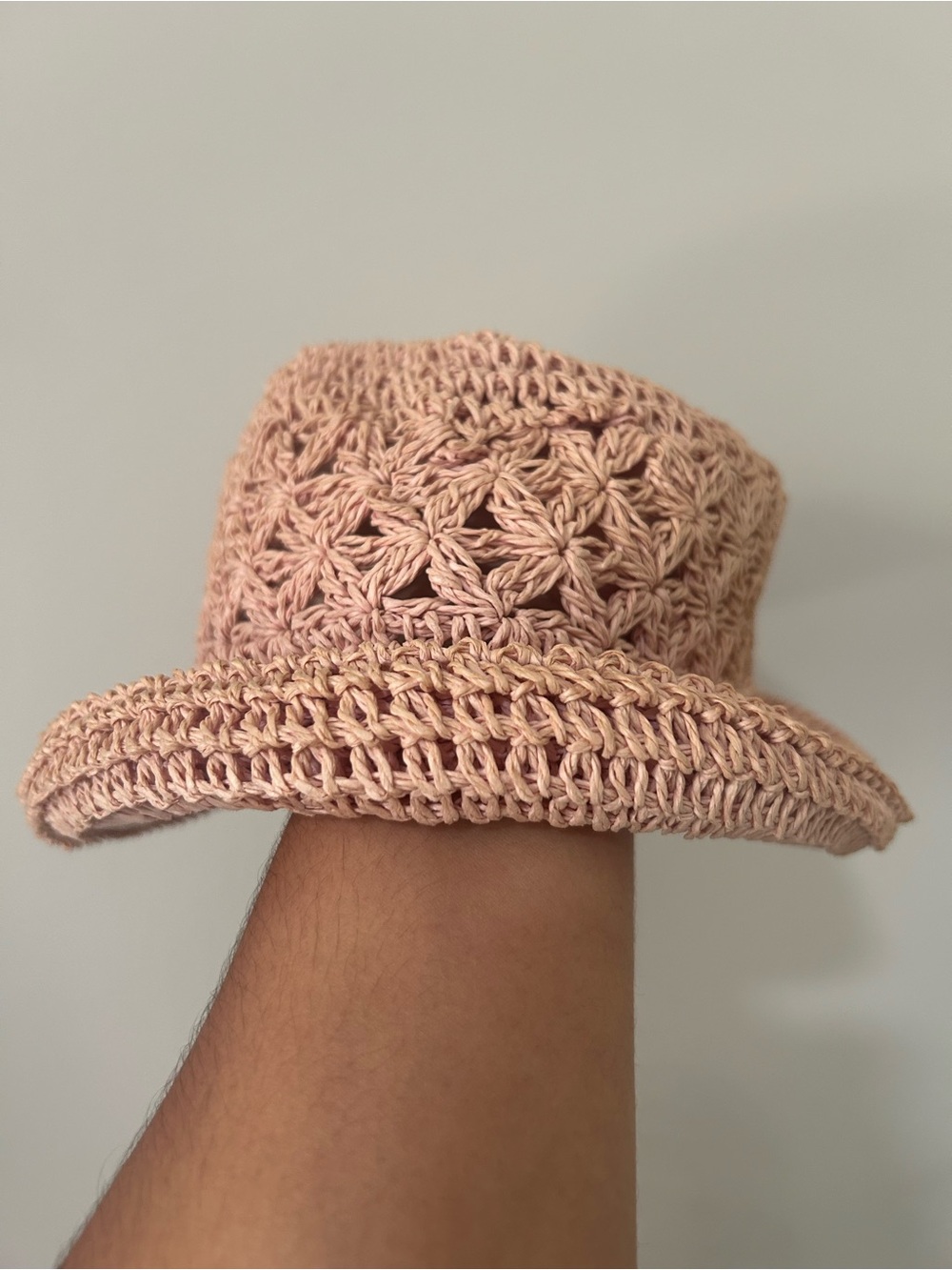 Handcrafted Pink Woven Straw Bucket Hat for Women